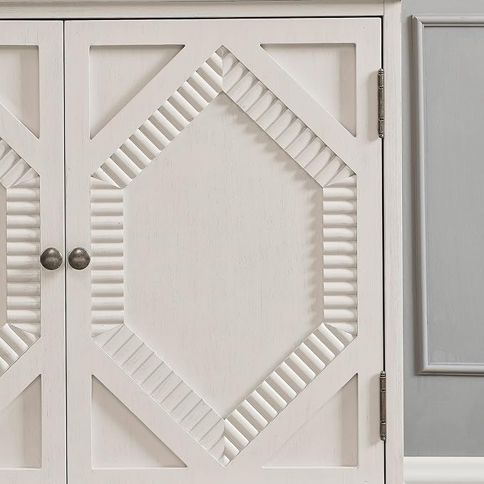 65.2" Mid Century Modern Sideboard Buffet Cabinet with Storage,Symmetrical Geometric Accent Coffee Bar Wine Bar Storage Cabinet,Large Console Table for Living Room/Entryway/Kitchen,Antique White