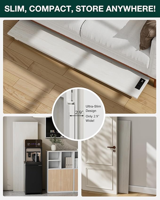 Frylr Small Folding Computer Desk – 55.1 Inch Portable Table for Craft and Study, Lightweight Desk for Small Spaces, Foldable Laptop Table Built-in AC/USB Outlets for Convenience, White Ash