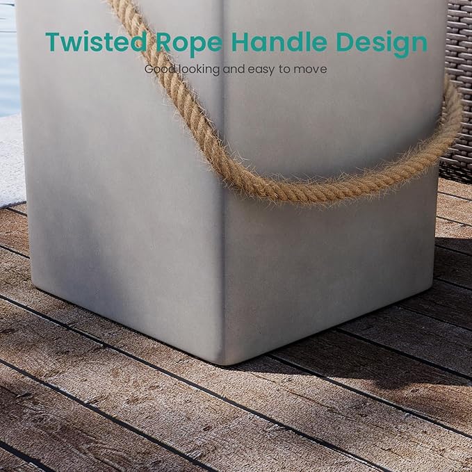 SUNBURY Concrete Side Table Set of 2, Outdoor Side Table for Patio, 18" H Outdoor Accent Table w Hemp Rope, Patio Side Table End Table in Medium Gray, Ceramic Side Table Garden Stool Log Table