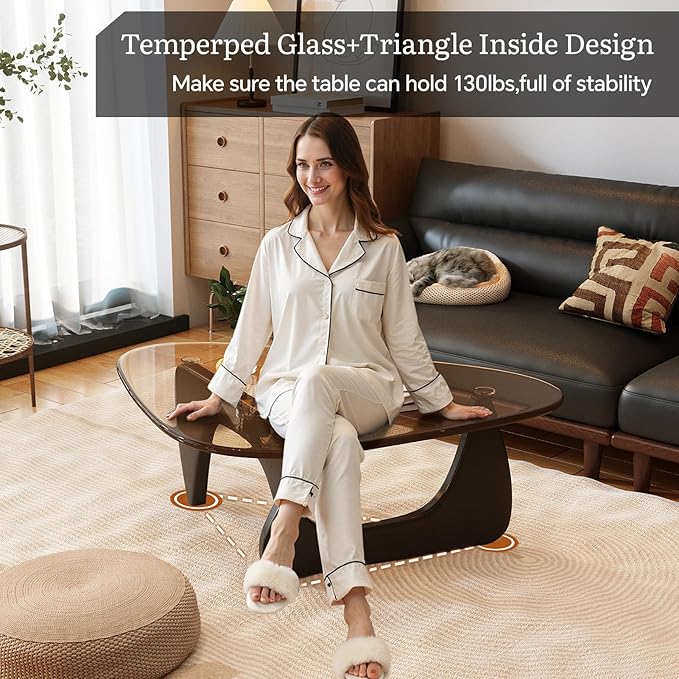 Coffee Table for Living Room Mid Century Modern Center Table with Glass Top, Black Transparent