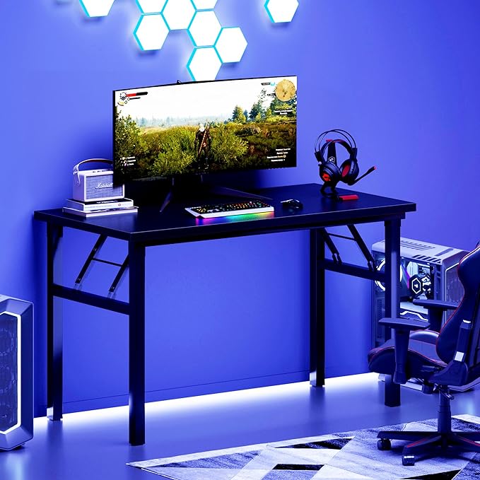 DlandHome Computer Desk Folding Table 39.4 inches Writing Desk for Small Space Study Table Laptop Desk No Assembly Required Black&Black