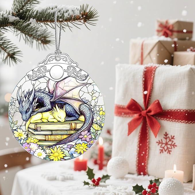 Stained Glass Dragon Ornament: Christmas Decorations, Ornaments for Christmas Tree & Holiday Ornaments – Holiday Presents, Gift Exchange Ideas & Elegant Keepsake Gift for Family, Coworkers & Friends