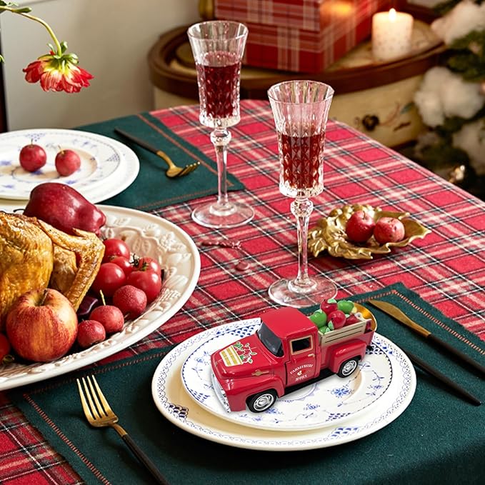 Apple Decor Farmhouse Vintage Red Truck with Fake Apples and Wooden Crate Fall Thanksgiving Table Decorations Mini Apples for Crafts Fall Tiered Tray Decor for Home Kitchen Apple Theme New Year Gifts