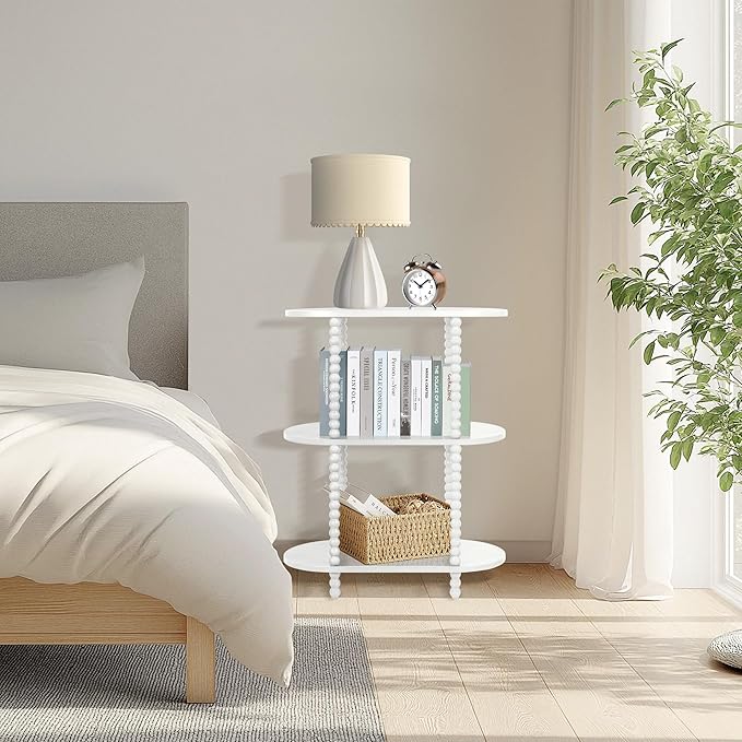 End Table, 3-Tier Skinny Side Table for Small Spaces, Sofa Console Table with Shelves for Entryway, Foyer, Hallway, Living Room and Bedroom, White