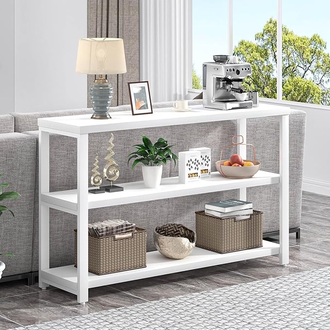 EXCEFUR Modern Entryway Table, Sofa Console Tables for Living Room, 3 Tier Foyer Table for Hallway, Behind Couch (47 Inch, White)