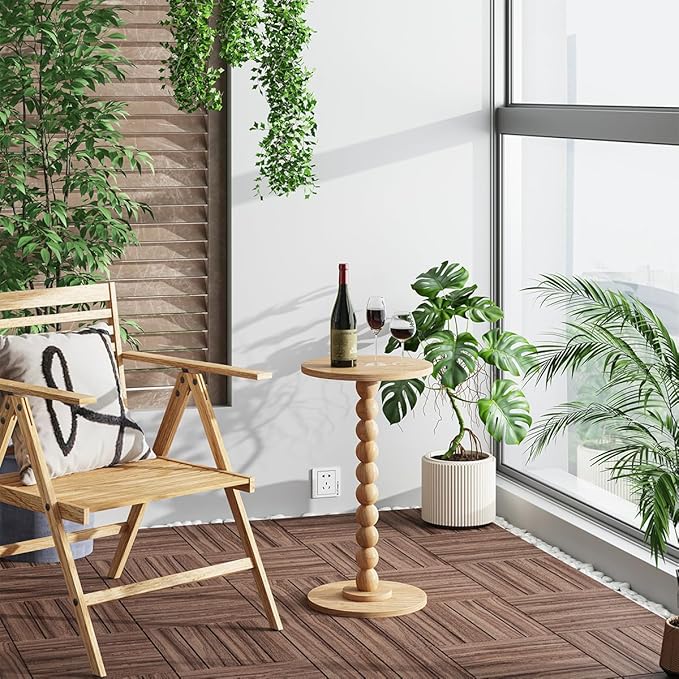 Round Side Table, Small Drink Table for Small Spaces, Pedestal End Table for Living Room, Modern Accent Nightstand with Solid Wood Leg for Bedroom, Corners and Office Natural Color UTBT005M