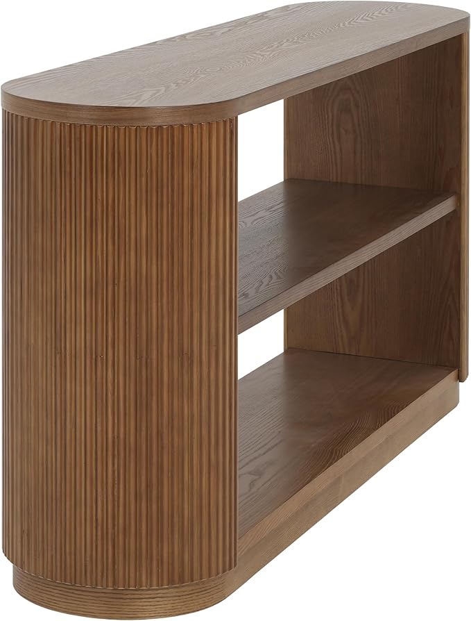 kevinplus 58.9'' Console Table Sofa Table for Entryway, 3-Tier Storage Open Shelf Modern Countryside Farmhouse Style, Elegant Wood Grain & Fluted Design, Easy Assemble, Brown