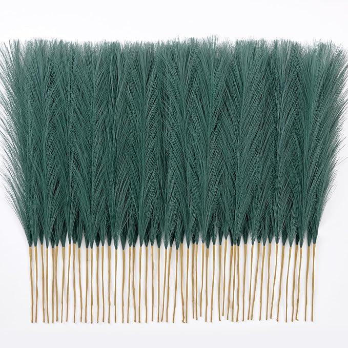 𝟱𝟬𝙥𝙘𝙨 Pampas Grass 𝟭𝟳in, Faux Pampas Grass Office Home Decor, Fake Artificial Pampas Grass Flower Arrangement Vase Filler for Wedding Party Home Boho Decoration (𝗚𝗿𝗲𝗲𝗻)