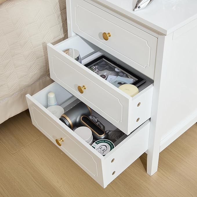 YIGOBUY 3 Drawer Nightstand White Side Table 19" Bedroom Night Stands End Table for Living Room Bedroom with Storage 1 Set Furniture