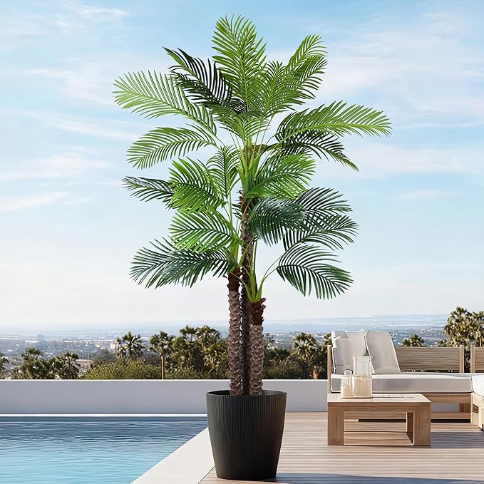 9FT Artificial Palm Tree - Tall Fake Palm Tree with 31 Lifelike Leaves & Realistic Trunk, 108" Large Faux Tropical Phoenix Palm Plant for Home Living Room Poolside Office Hotel Mall Decor
