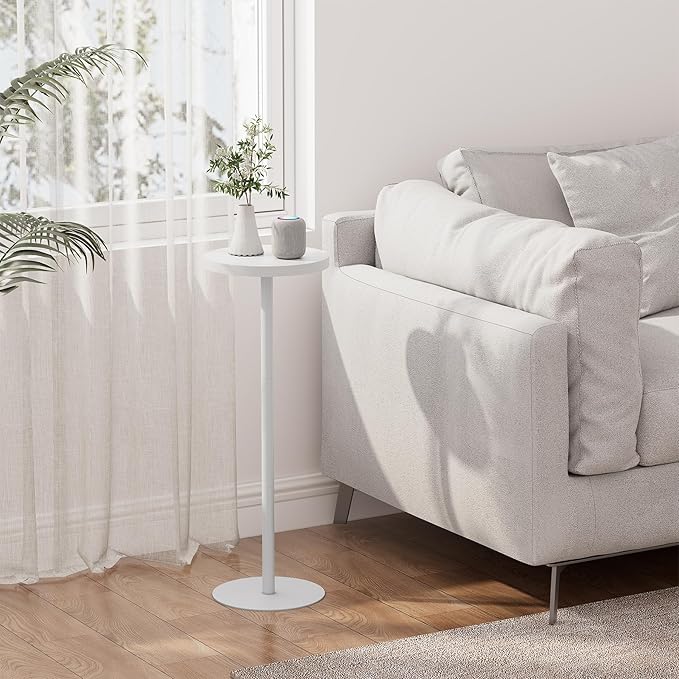 TUTOTAK Tall Round Side Table, Small End Table, Beside Table, Drink Table, Pedestal Side Table, livingroom, White TB01BW065