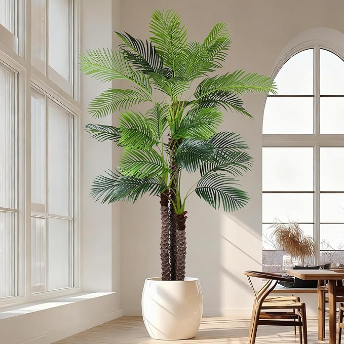 9FT Artificial Palm Tree - Tall Fake Palm Tree with 31 Lifelike Leaves & Realistic Trunk, 108" Large Faux Tropical Phoenix Palm Plant for Home Living Room Poolside Office Hotel Mall Decor