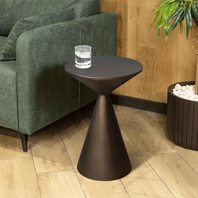 Small Drink Table, Round Martini Table, Drum End Table Side Table, Metal Accent Table,for Small Space Living Room, Bedroom, Brown