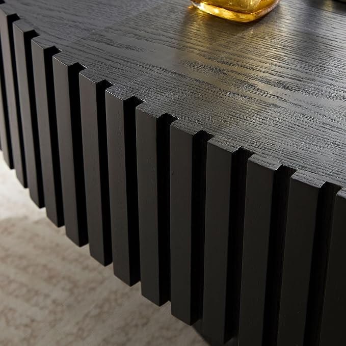 43.31'' Round Coffee Table for Living Room,Modern Handcraft Drum Coffee Table Wood Small Coffee Table with Sturdy Pedestal,Black