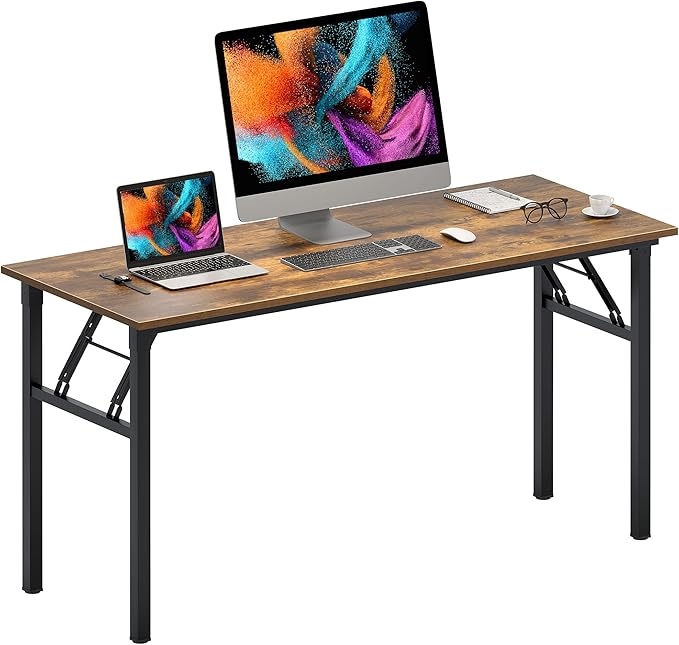 Need Home Office Desk Large Computer Desk 60 inch Sturdy Table Foldable Desk Gaming Computer Table No Assembly Required, Rustic Brown&Black Frame AC5FB(152.4 * 60)