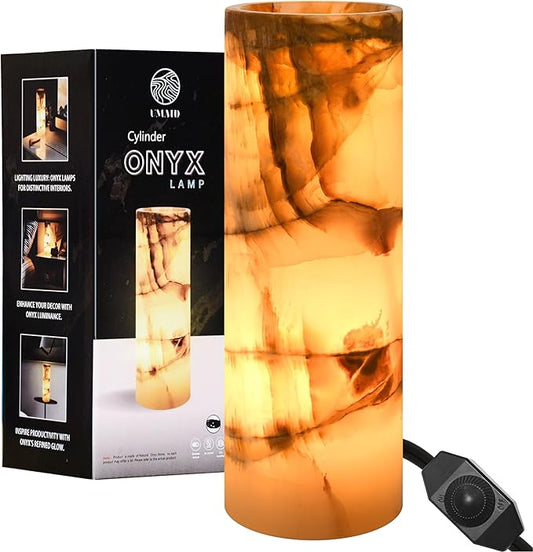 UMAID Handcrafted Onyx Marble Table Lamp, Each Lamp One-of-a-Kind with Natural Patterns, Warm Amber Glow, Dimmable Cord & Bulb, Modern Home Decor for Bedroom, Desk, Office, Living Room, or Bedside