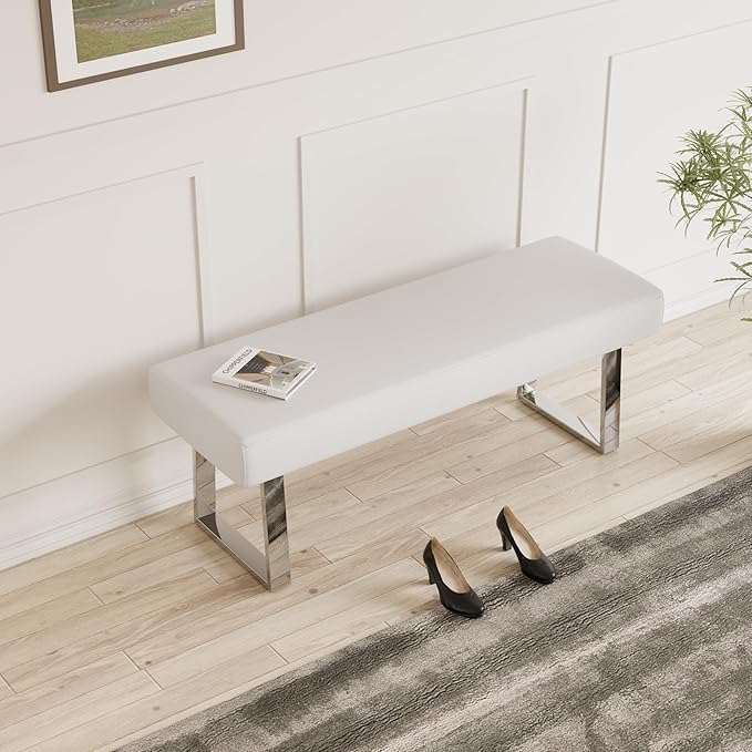 JIEXI Bedroom Bench Bed end upholstered Bench Indoor Corner Small Bench, with Metal Legs, for entryway Dining Room Kitchen and Living Room, Plant Bench, Footstool