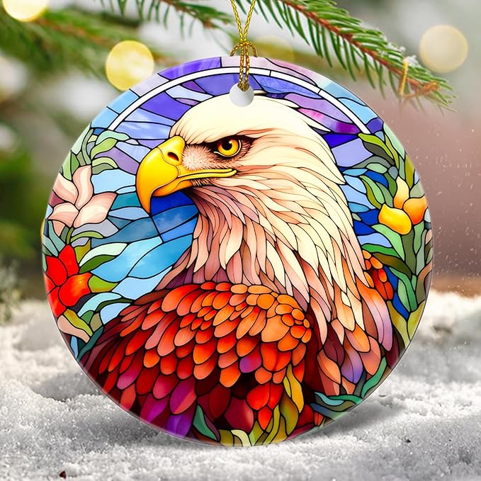 Christmas Tree Decorations Eagle Ornament, Smooth Ceramic Christmas Tree Ornaments, Xmas Decorative Hanging Ornaments, Christmas Decor Indoor Home Party Gifts Souvenir Eagle