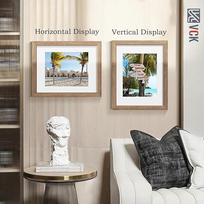 VCK 11x14 Picture Frame 2 Pack - Walnut, High-End Wood Poster Frames with Tempered Glass, Display 8x10 Photo with Mat or 11x14 without Mat, Art Gallery-Quality, Wall Hanging, Walnut