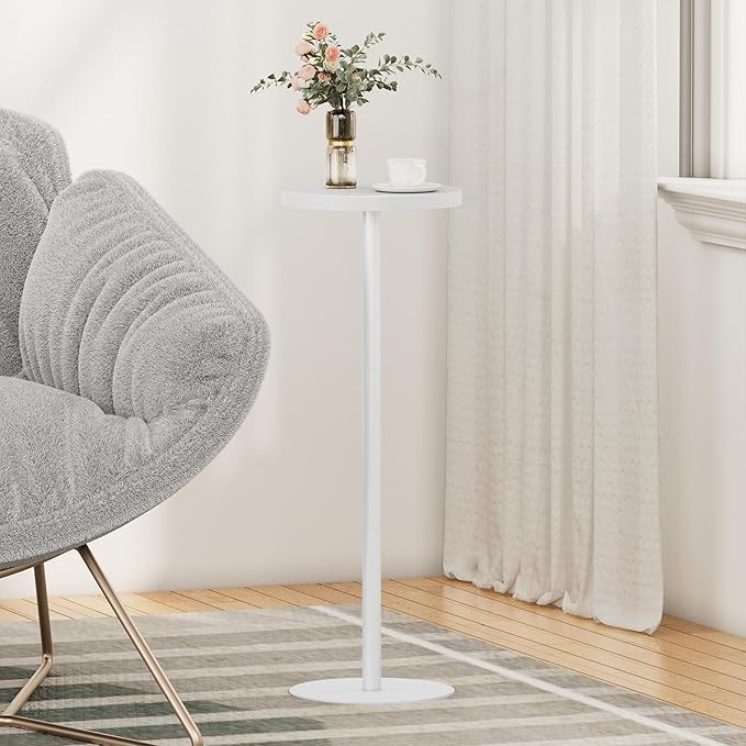 TUTOTAK Tall Round Side Table, Small End Table, Set of 2, Beside Table, Drink Table, Pedestal Side Table, livingroom, White TB01BW0652