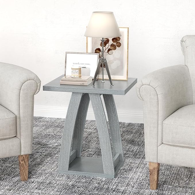 End Tables Living Room. Side Table Beside Sofa. Modern End Table for Living Room. Couch Side Table with Shelf. Slate Grey Wood Side Tables