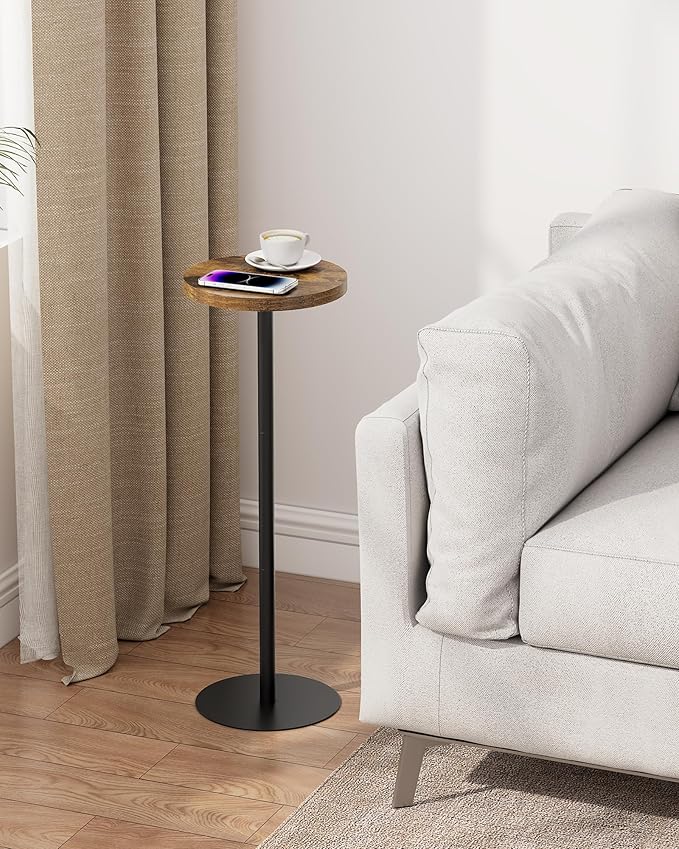 TUTOTAK Tall Round Side Table, Small End Table, Set of 2, Beside Table, Drink Table, Pedestal Side Table, livingroom, Brown TB01BB0652