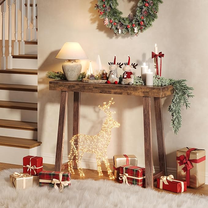 Huuger Entryway Console Table with Charging Station, USB-C Port, 39.4 Inch Sofa Table with Metal Legs, Entry Hallway Table with Thicker Desktop, Modern Behind Couch Table, Rustic Brown