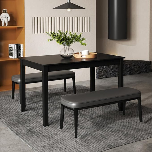 Giantex Dining Table for 4 People, 48"x 29" Kitchen Table with Wood Legs, Load 330 Lbs, Rectangular Dinner Table for Small Space, Dinette, Apartment, Living Room, Dining Room (Black)