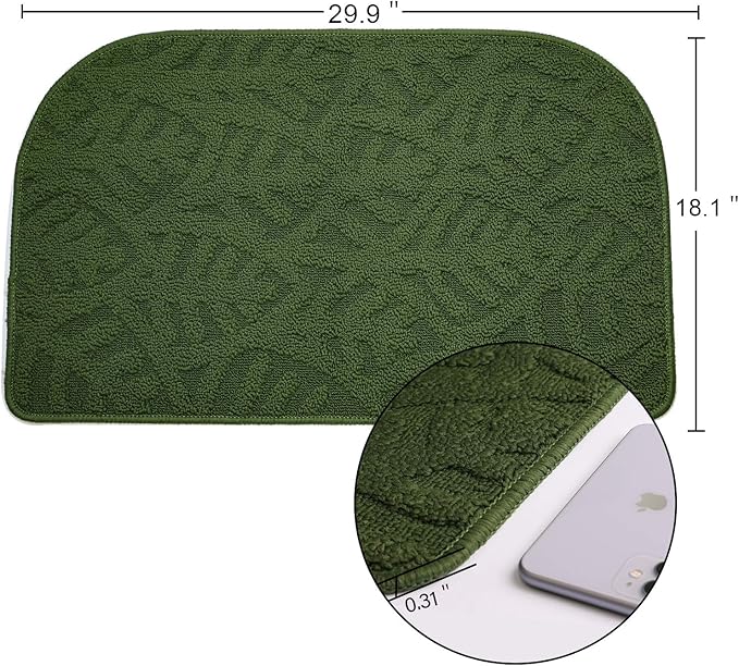 TOONOW Indoor Doormat Front Door Mat,30"x18", Low-Profile Machine Washable Kitchen Rug, Absorbent Mud Half Round Entrance Mat for Outdoors, Entryway, Patio, Bedroom, Olive Green