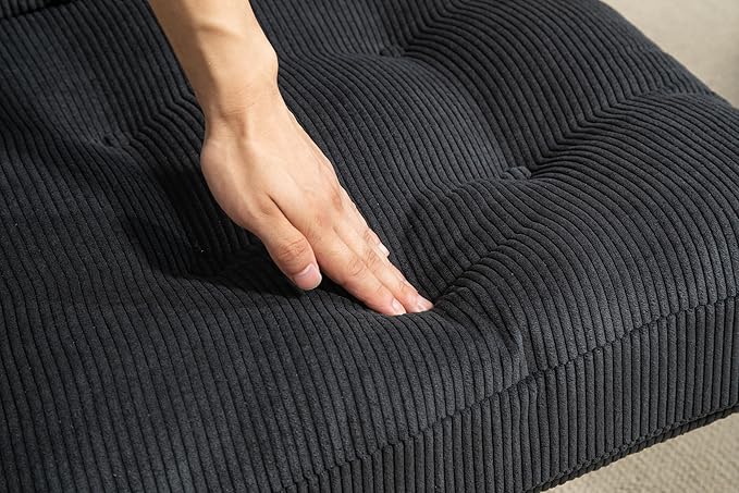 ZOBIDO Modern Accent Corduroy Chairs Comfy Upholstered Vanity Chairs for Bedroom Armchair Dining Chairs with Golden Metal Legs Desk Chair for Living Room(Black