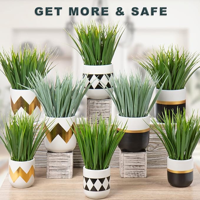 Artificial Plants Small Faux Plant Decor 3Pcs Fake Potted Plant Faux Plants in Pots Fake Grass Pot for Home Table Office Desk Room Bathroom House Indoor Decorative Gifts