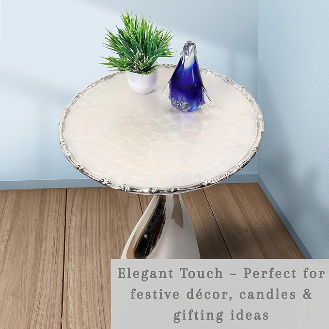 CLEENTABLE Coffee Round Side Table - Pedestal Lightweight Metal End Table - Metal Accent Table for Small Spaces Living Room,Bedroom,Balcony - Easy Assembly, Modern Minimalist Design 18" (Silver)