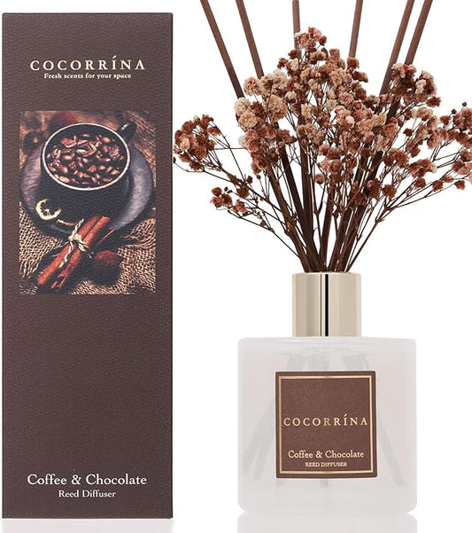 Cocorrína Reed Diffuser Sets - Coffee & Chocolate Scented Diffuser with Sticks Home Fragrance Reed Diffuser for Bathroom Shelf Decor