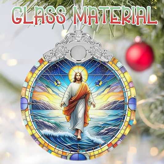 Jesus Christmas Ornaments, 3" Stained Glass Christmas Decor, Christmas Tree Ornaments, Christmas Tree Decorations, Gift for Religious Believers, Perfect for Holiday Party, Window, Tree, Home Decor