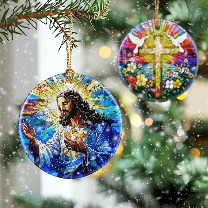 Jesus Christ Ornament: Christmas Ornaments, Religious Christmas Decorations for Tree, Catholic Ornament & Christian Holiday Decor | Religious Gifts, Christian Gifts - Design B