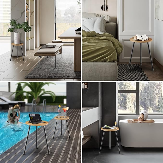 Indoor Plant Stand, Mid Century Wood Plant Stand Plant Table for Flower Pots, Tall Metal Plant Holder, Modern Home Decor Small Round Side End Table (11.8"x16")