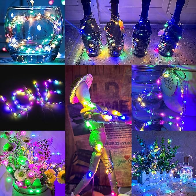 12 Pack Led Fairy Lights - Mutilcolor, Battery Operated LED Silver Wire String Lights, 7FT 20LED Mini Firefly Starry String Lights Waterproof Led Twinkle Lights for Mason Jar DIY Christmas Decor