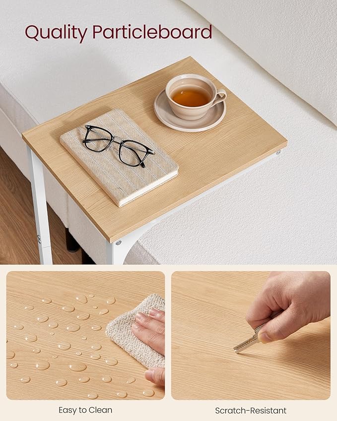 VASAGLE C-Shaped End Table, Small Side Table for Couch, Sofa Table with Metal Frame for Living Room, Bedroom, Bedside, Almond Yellow and Cloud White