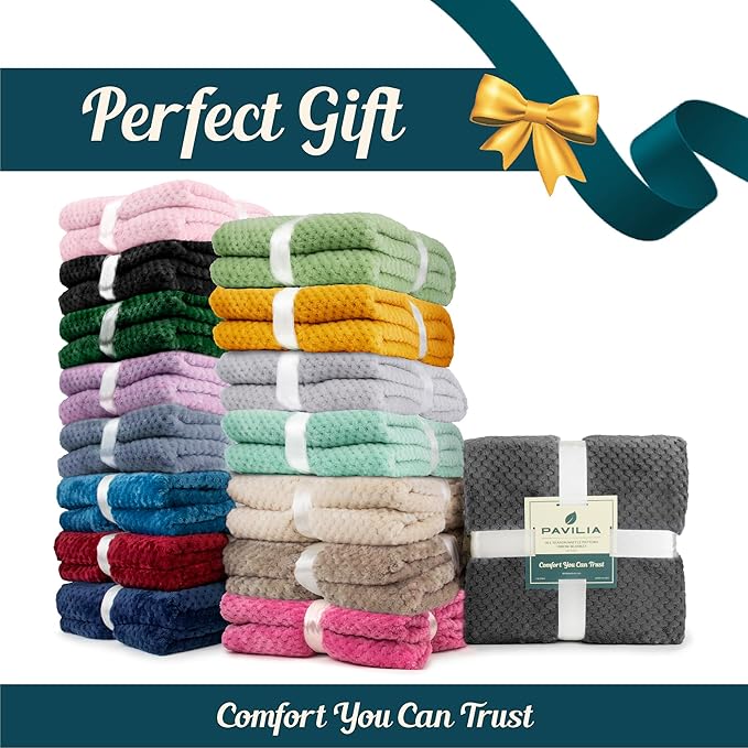 PAVILIA Hot Pink Throw Blanket for Couch Bed, Soft Fleece Throws for Sofa Chair, Fuzzy Waffle Textured Blanket, Cozy Warm Lightweight All Season Blanket Throw, 50x60
