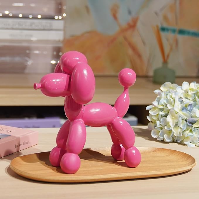 Guichifun Balloon Dog Décor Sculptures Home Décor - 7" Cute Resin Pink Poodle Dog Figurines for Shelf Bookshelf Modern Décor Bedroom Office Decorations Gift for Animal Lovers 7.5 x 4 x 7.5 Inch