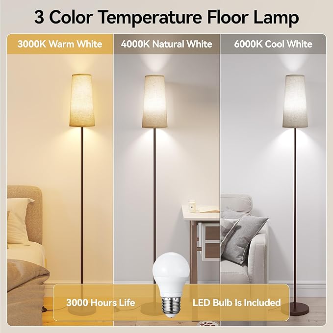 SUNMORY Floor Lamps for Living Room/Bedroom/Office, Standing Lamp with LED Bulb, 3 Color Temperature Tall Lamp, Suitable for Modern/Boho/Farmhouse and Other Home Decor Styles, Brown Floor Lamp