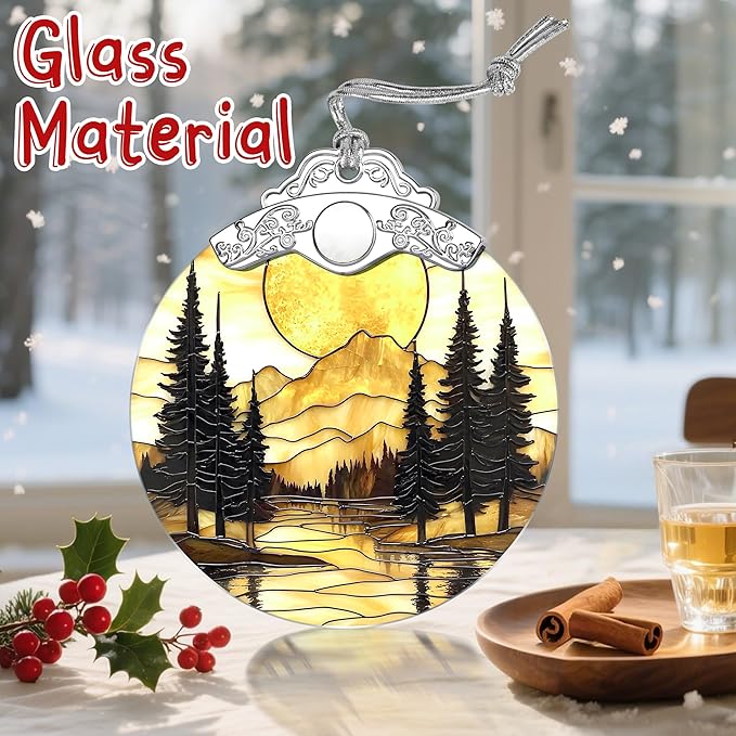 Mountain Sunset Stained Glass Ornament: Christmas Decorations, Ornaments for Christmas Tree & Holiday Ornaments – Holiday Presents, Gift Exchange Ideas & Elegant Gift for Family, Coworkers & Friends