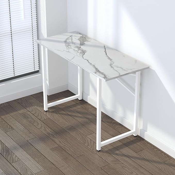47 inch Folding Desk No Assembly Required, Writing Gaming Computer Camping Table, Home Office Desk, White Marble