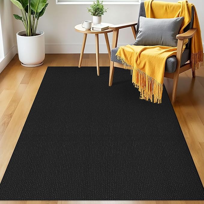 IOHOUZE Washable Area Rug 3x5 Non Slip Rubber Backed Woven Rugs for Entryway Rugs Indoor Outdoor Doormat Throw Rug Floor Carpet for Entrance Kitchen Front Door, Black/Grey