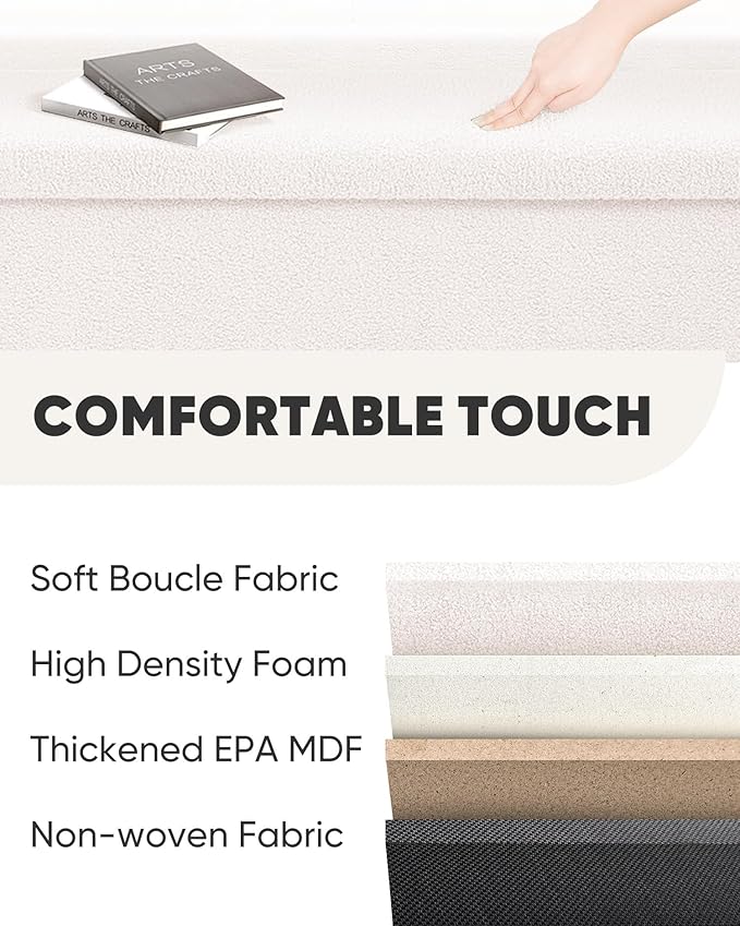 B FSOBEIIALEO Small Storage Ottoman Cube Sherpa Ottomans Foot Rest, Foldable Boucle Ottoman Bench, Faux Teddy Fur, Cream White 43.3"x15"x15"