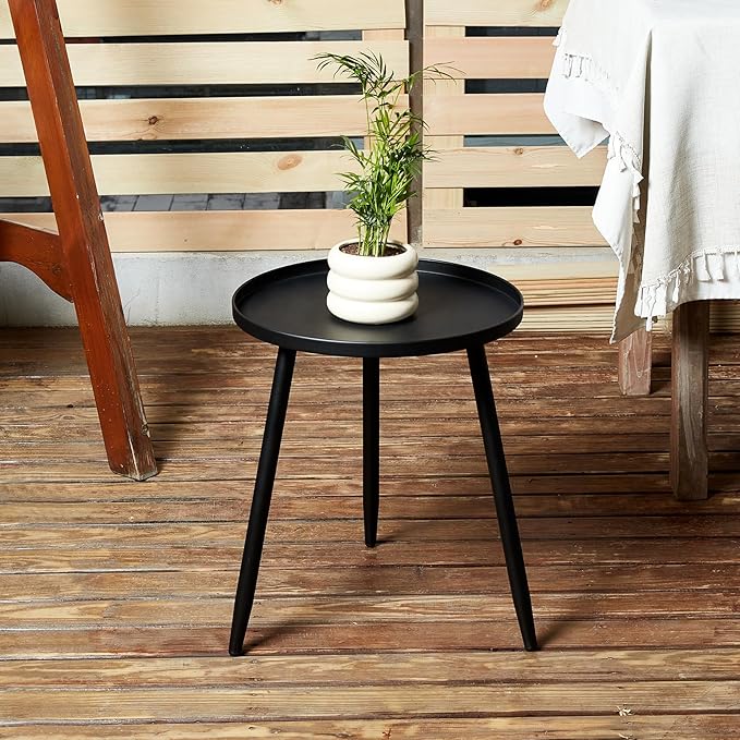 Decent End/Side Tables - Small Round Accent Table, Metal Black Narrow Night Stands with 3 Legs, Ideal for Any Room-Side Tables Living Room, Bedroom, Tall Plant Stand Balcony, Indoor & Outdoor