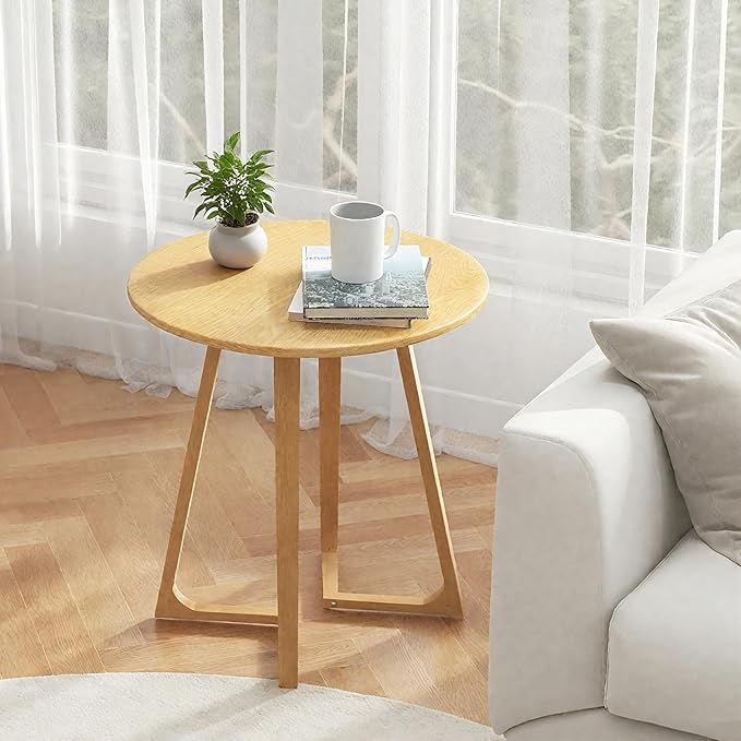 Giantex 24" Round End Table, Mid Century Modern Side Table with Adjustable Foot Pads, Sofa Couch Accent Table, Small Coffee Table for Small Space Living Room, Nightstand for Bedroom (Natural)