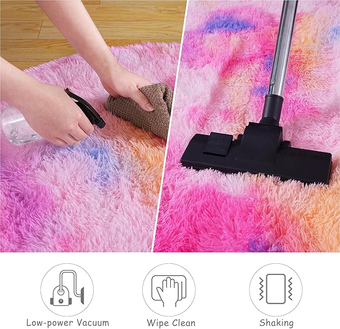 Round Fluffy Rugs 5Ft for Girls Bedroom, Dark Rainbow Shag Circle Kids Rug Non-Slip for Bedside Dorm Nursery Playroom, Soft Cute Area Rugs for Living Room Decor