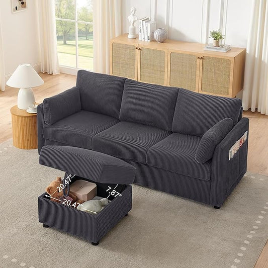 Small Storage Ottoman Sqare Footrest Bench Stool for Apartment,Bedroom,Living Room,Bonus Room and Compact Spaces. (Grey, Ottoman)