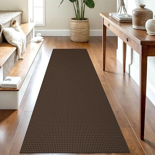 IOHOUZE Washable Runner Rug 2.6x8 Non Slip Rubber Backed Wide Hallway Runner Entryway Runner Indoor, Kitchen Rugs Woven Cotton Floor Carpet for Hall Entrance Bedroom, Brown